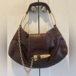 Botkier Essex Brown Leather Hobo Satchel Horn & Chain Purse